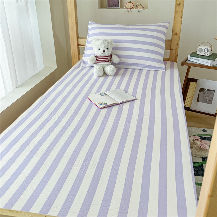 91家纺网 家纺一手货源 找家纺 多品家纺 2025春夏新款超柔水洗棉学生宿舍床笠 丁香紫条