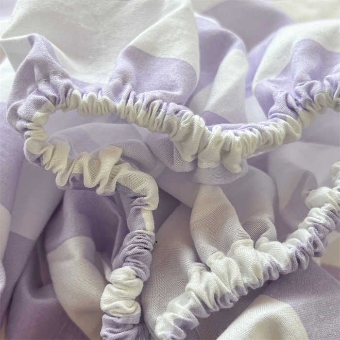 91家纺网 家纺一手货源 找家纺 多品家纺 2025春夏新款超柔水洗棉学生宿舍床笠 丁香紫条