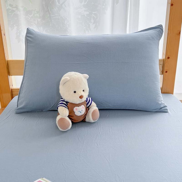 91家纺网 家纺一手货源 找家纺 多品家纺 2025春夏新款超柔水洗棉学生宿舍床笠 灰蓝