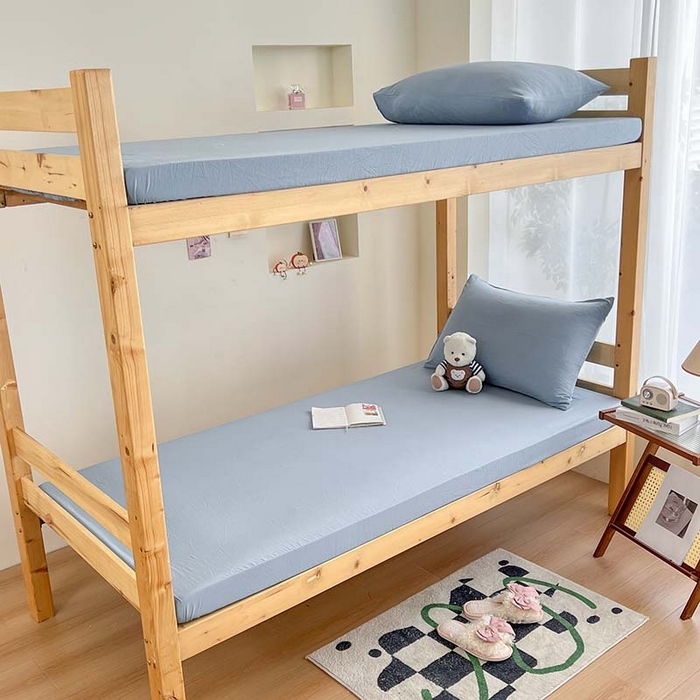 91家纺网 家纺一手货源 找家纺 多品家纺 2025春夏新款超柔水洗棉学生宿舍床笠 灰蓝