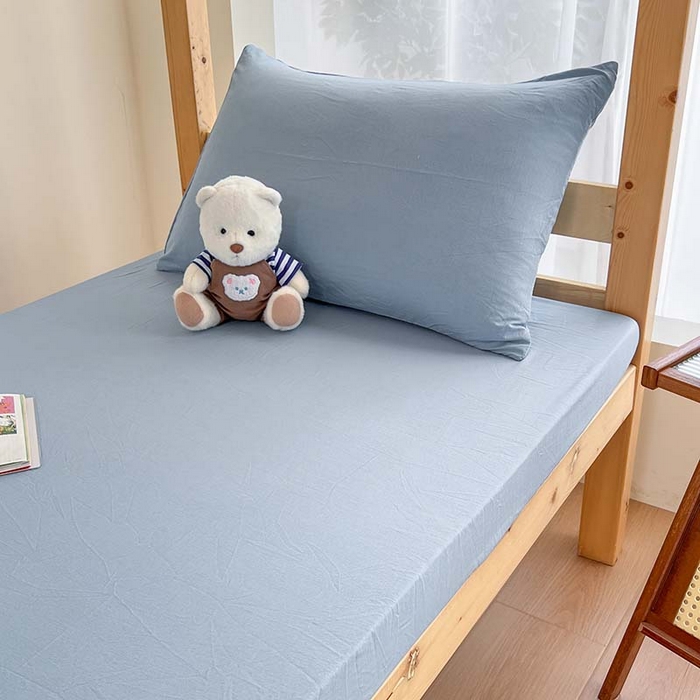 91家纺网 家纺一手货源 找家纺 多品家纺 2025春夏新款超柔水洗棉学生宿舍床笠 灰蓝