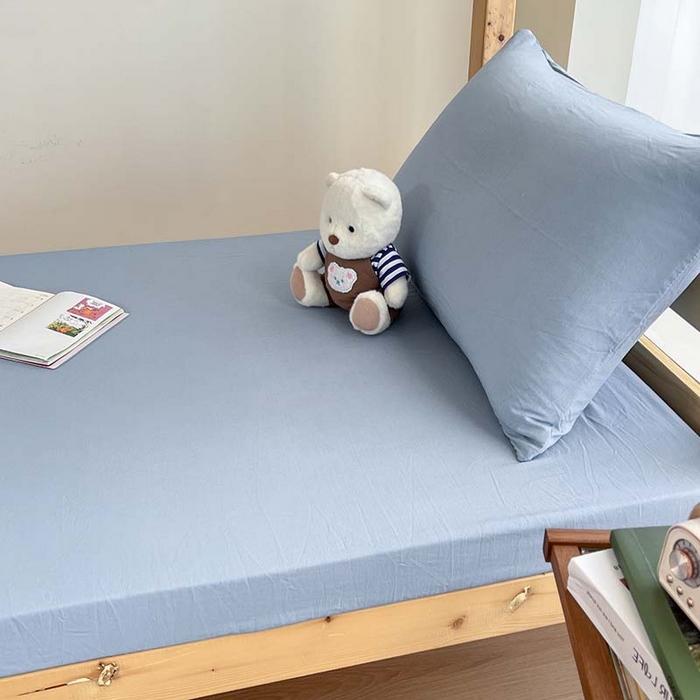 91家纺网 家纺一手货源 找家纺 多品家纺 2025春夏新款超柔水洗棉学生宿舍床笠 灰蓝