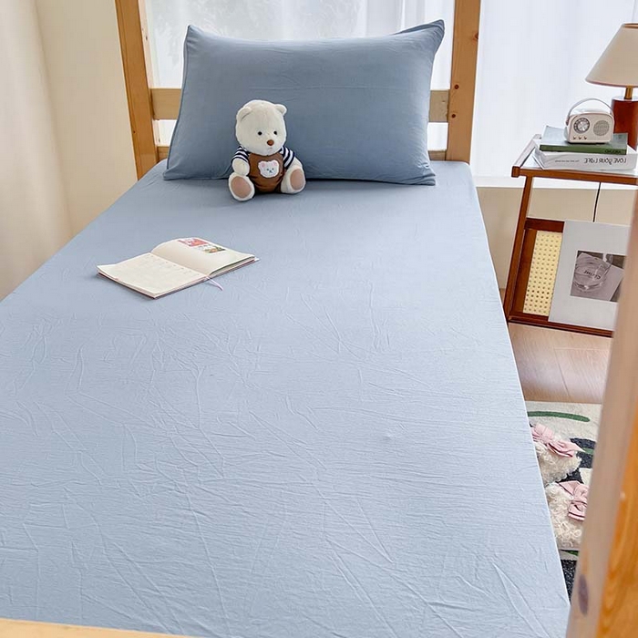 91家纺网 家纺一手货源 找家纺 多品家纺 2025春夏新款超柔水洗棉学生宿舍床笠 灰蓝