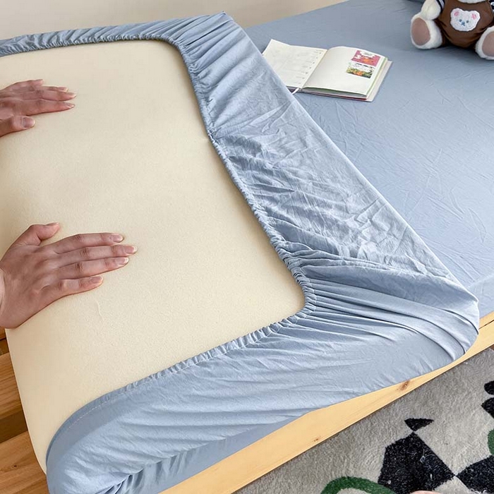 91家纺网 家纺一手货源 找家纺 多品家纺 2025春夏新款超柔水洗棉学生宿舍床笠 灰蓝