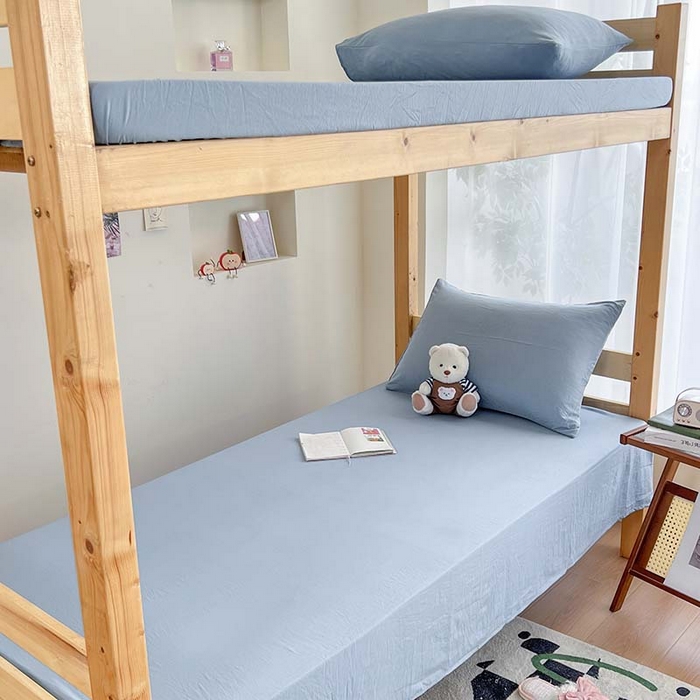 91家纺网 家纺一手货源 找家纺 多品家纺 2025春夏新款超柔水洗棉学生宿舍床笠 灰蓝