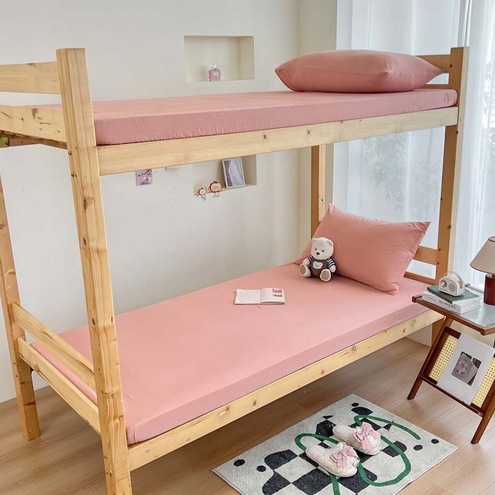 91家纺网 家纺一手货源 找家纺 多品家纺 2025春夏新款超柔水洗棉学生宿舍床笠 栗子粉