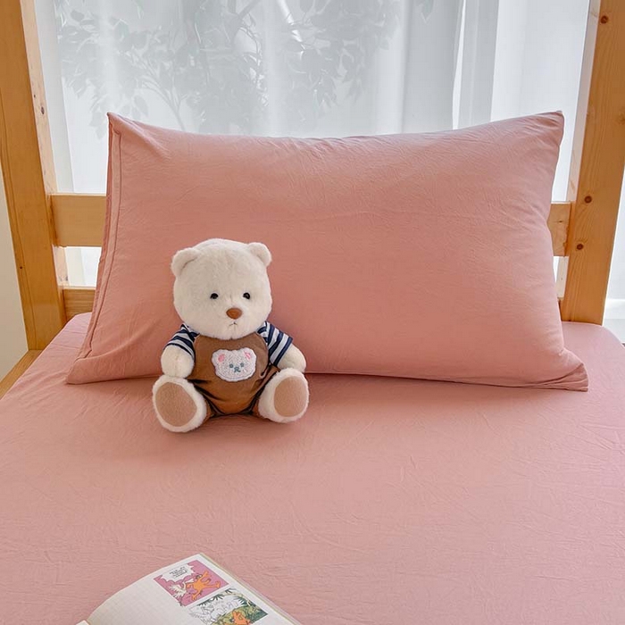 91家纺网 家纺一手货源 找家纺 多品家纺 2025春夏新款超柔水洗棉学生宿舍床笠 栗子粉