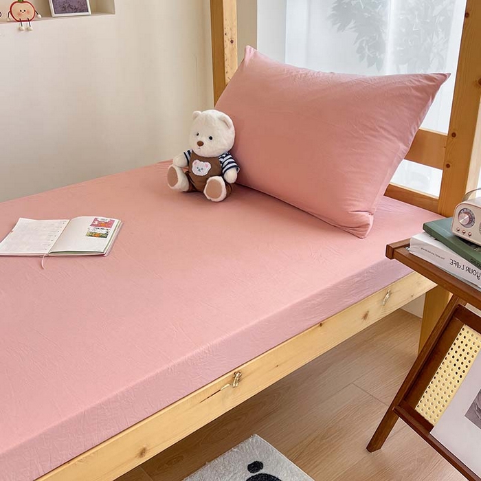 91家纺网 家纺一手货源 找家纺 多品家纺 2025春夏新款超柔水洗棉学生宿舍床笠 栗子粉