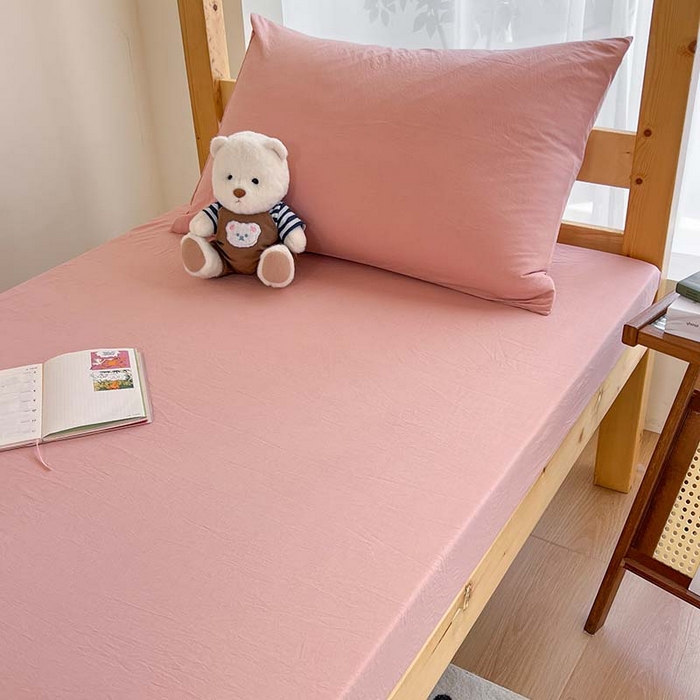 91家纺网 家纺一手货源 找家纺 多品家纺 2025春夏新款超柔水洗棉学生宿舍床笠 栗子粉