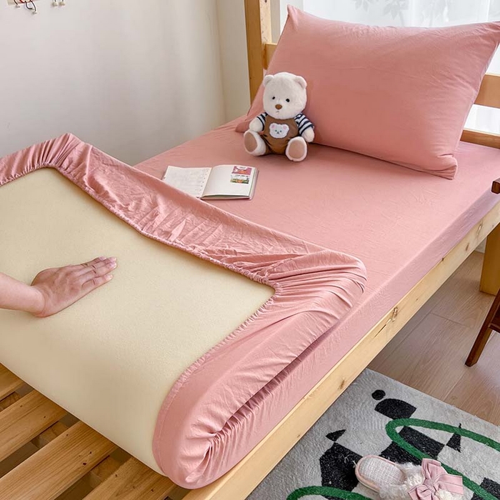 91家纺网 家纺一手货源 找家纺 多品家纺 2025春夏新款超柔水洗棉学生宿舍床笠 栗子粉