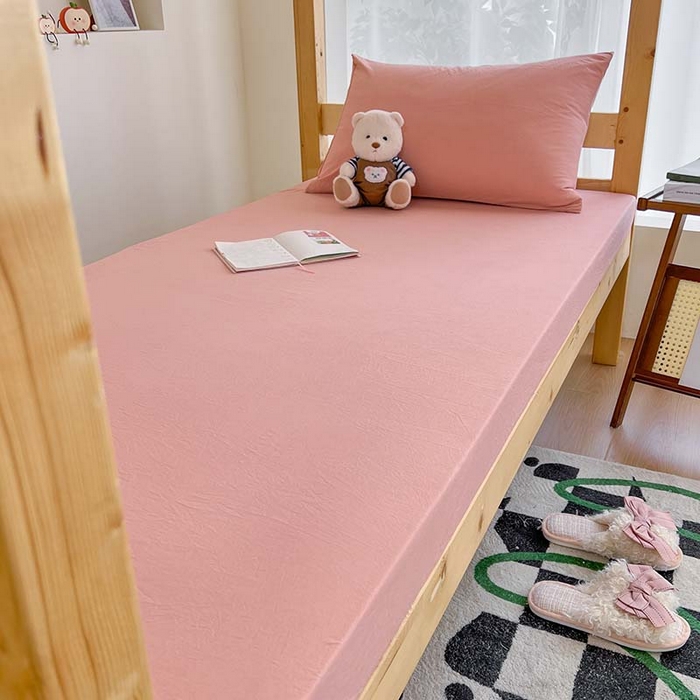 91家纺网 家纺一手货源 找家纺 多品家纺 2025春夏新款超柔水洗棉学生宿舍床笠 栗子粉