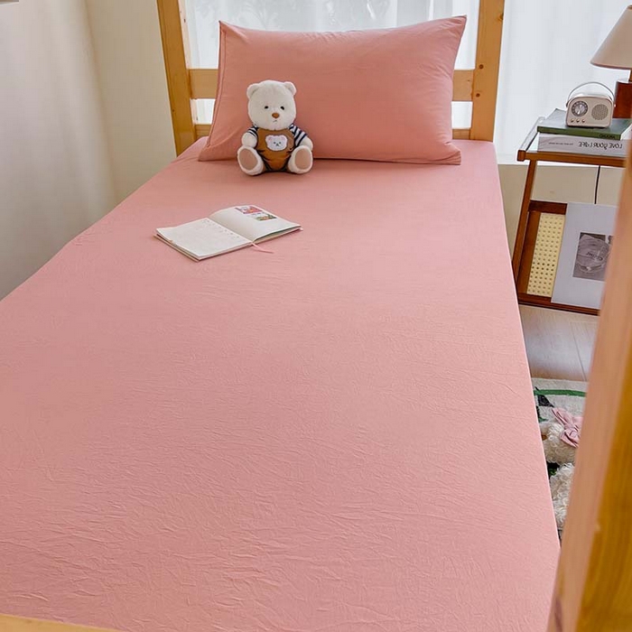 91家纺网 家纺一手货源 找家纺 多品家纺 2025春夏新款超柔水洗棉学生宿舍床笠 栗子粉