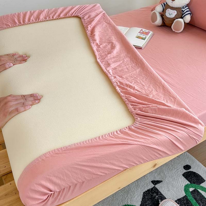 91家纺网 家纺一手货源 找家纺 多品家纺 2025春夏新款超柔水洗棉学生宿舍床笠 栗子粉