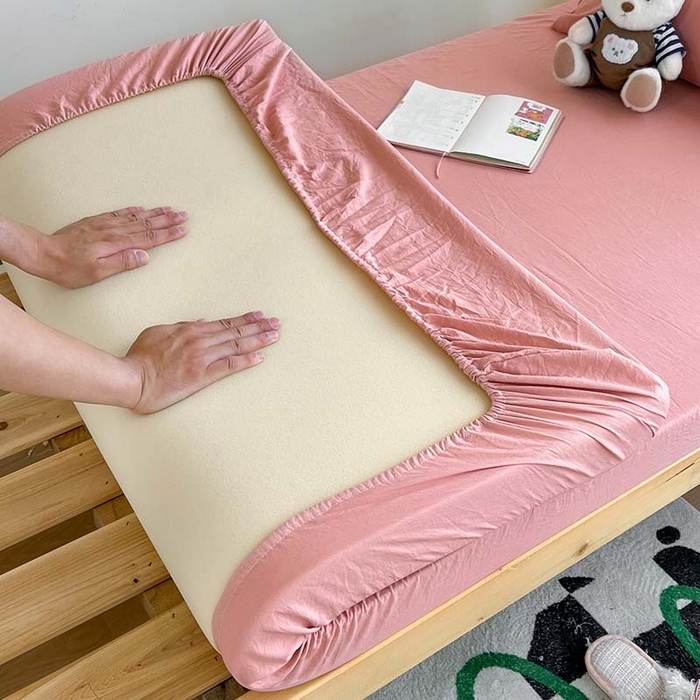 91家纺网 家纺一手货源 找家纺 多品家纺 2025春夏新款超柔水洗棉学生宿舍床笠 栗子粉