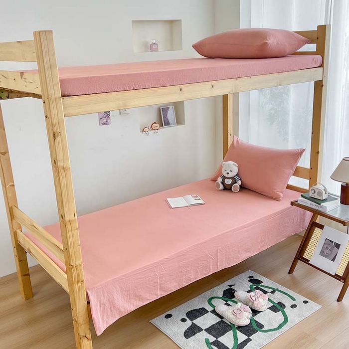 91家纺网 家纺一手货源 找家纺 多品家纺 2025春夏新款超柔水洗棉学生宿舍床笠 栗子粉