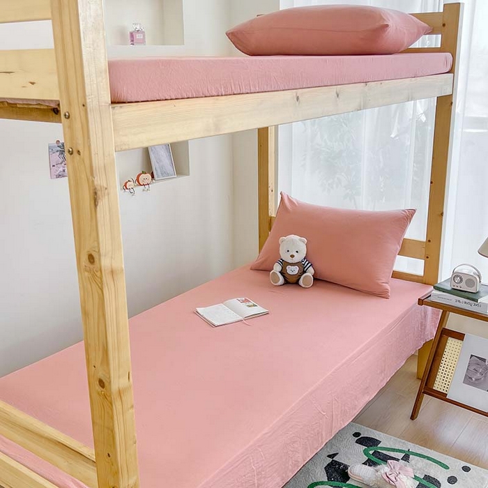 91家纺网 家纺一手货源 找家纺 多品家纺 2025春夏新款超柔水洗棉学生宿舍床笠 栗子粉