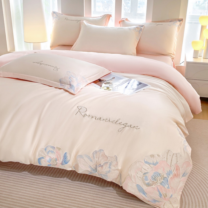 91家纺网 家纺一手货源 找家纺 （总）花愿（原花纪） 2025新款水洗冰丝刺绣四件套-花恋系列