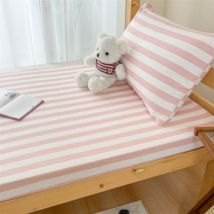 91家纺网 家纺一手货源 找家纺 多品家纺 2025春夏新款超柔水洗棉学生宿舍床笠 蜜桃粉