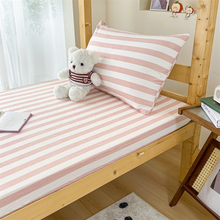 91家纺网 家纺一手货源 找家纺 多品家纺 2025春夏新款超柔水洗棉学生宿舍床笠 蜜桃粉