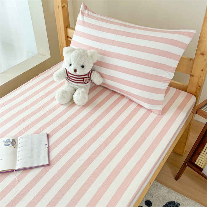 91家纺网 家纺一手货源 找家纺 多品家纺 2025春夏新款超柔水洗棉学生宿舍床笠 蜜桃粉