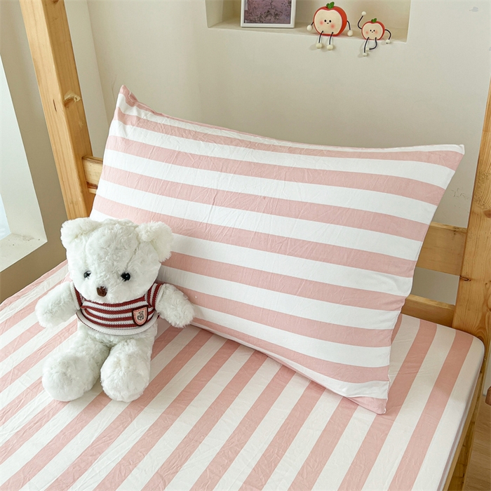 91家纺网 家纺一手货源 找家纺 多品家纺 2025春夏新款超柔水洗棉学生宿舍床笠 蜜桃粉