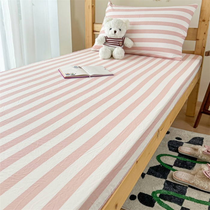 91家纺网 家纺一手货源 找家纺 多品家纺 2025春夏新款超柔水洗棉学生宿舍床笠 蜜桃粉