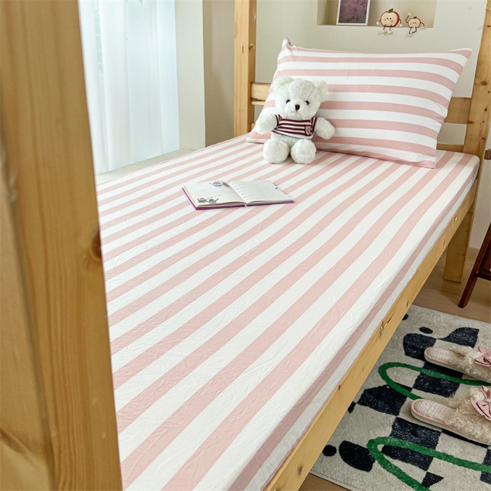 91家纺网 家纺一手货源 找家纺 多品家纺 2025春夏新款超柔水洗棉学生宿舍床笠 蜜桃粉