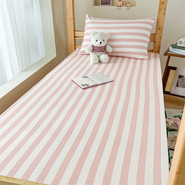 91家纺网 家纺一手货源 找家纺 多品家纺 2025春夏新款超柔水洗棉学生宿舍床笠 蜜桃粉