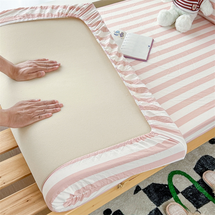 91家纺网 家纺一手货源 找家纺 多品家纺 2025春夏新款超柔水洗棉学生宿舍床笠 蜜桃粉