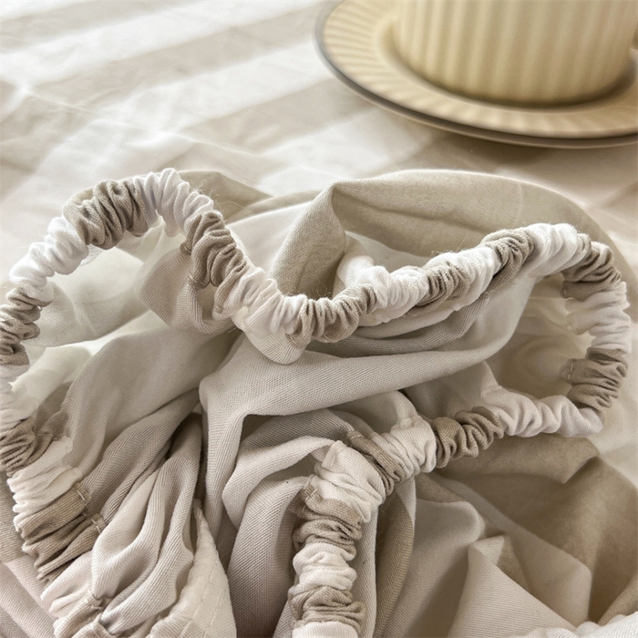 91家纺网 家纺一手货源 找家纺 多品家纺 2025春夏新款超柔水洗棉学生宿舍床笠 暮落浅咖