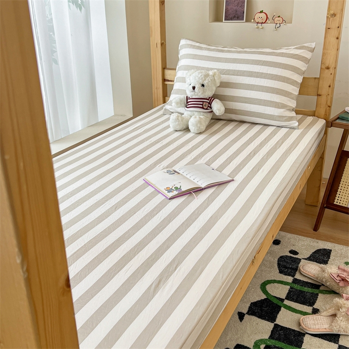 91家纺网 家纺一手货源 找家纺 多品家纺 2025春夏新款超柔水洗棉学生宿舍床笠 暮落浅咖