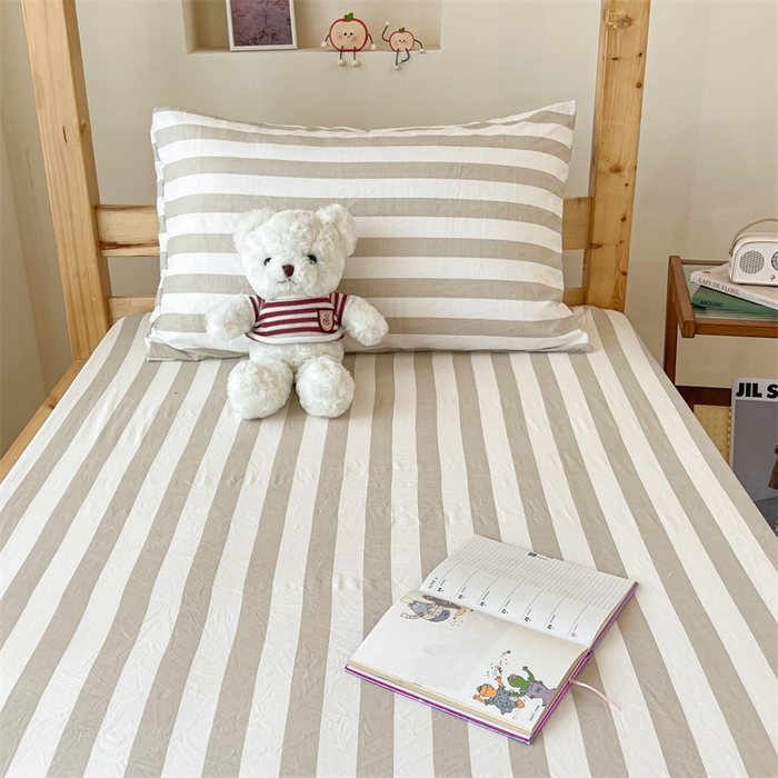 91家纺网 家纺一手货源 找家纺 多品家纺 2025春夏新款超柔水洗棉学生宿舍床笠 暮落浅咖