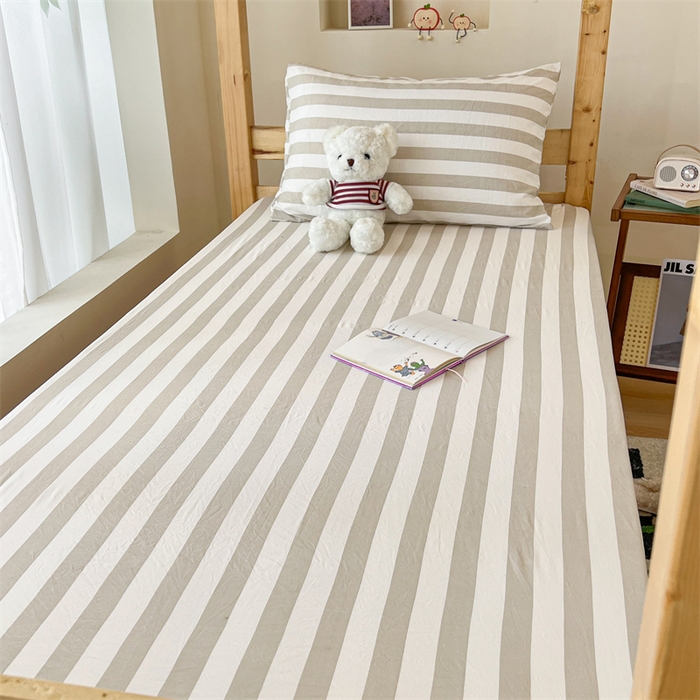 91家纺网 家纺一手货源 找家纺 多品家纺 2025春夏新款超柔水洗棉学生宿舍床笠 暮落浅咖