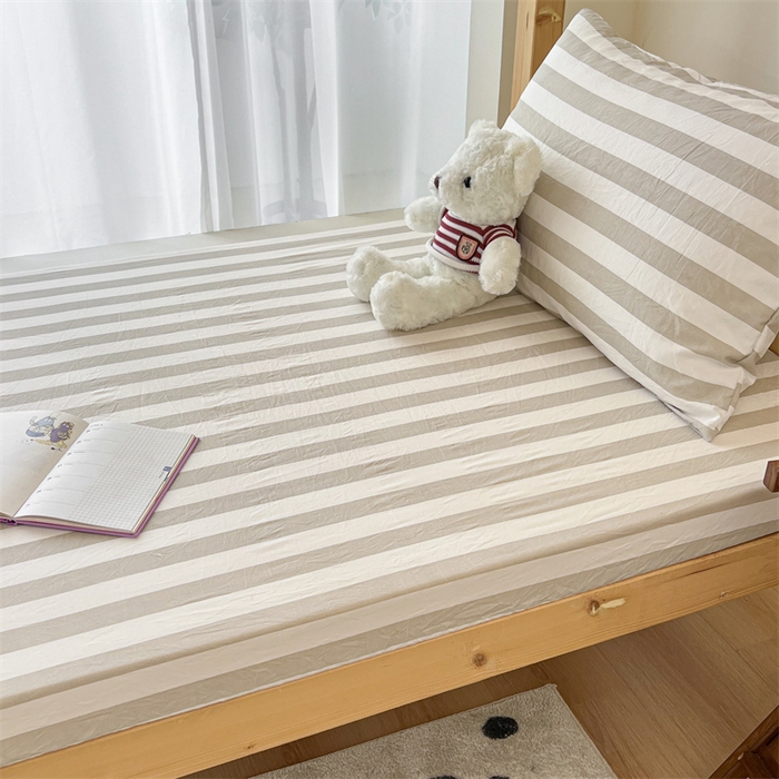 91家纺网 家纺一手货源 找家纺 多品家纺 2025春夏新款超柔水洗棉学生宿舍床笠 暮落浅咖