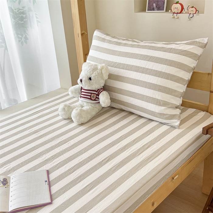 91家纺网 家纺一手货源 找家纺 多品家纺 2025春夏新款超柔水洗棉学生宿舍床笠 暮落浅咖