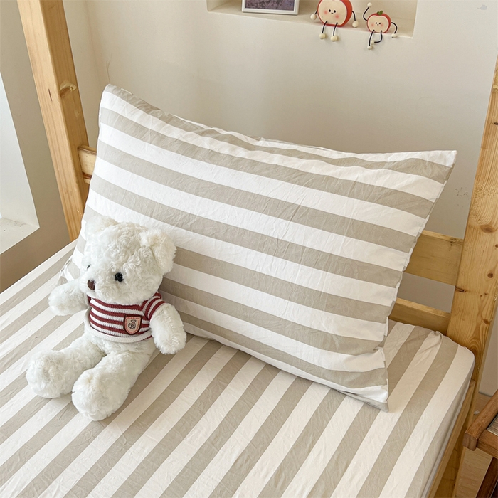 91家纺网 家纺一手货源 找家纺 多品家纺 2025春夏新款超柔水洗棉学生宿舍床笠 暮落浅咖