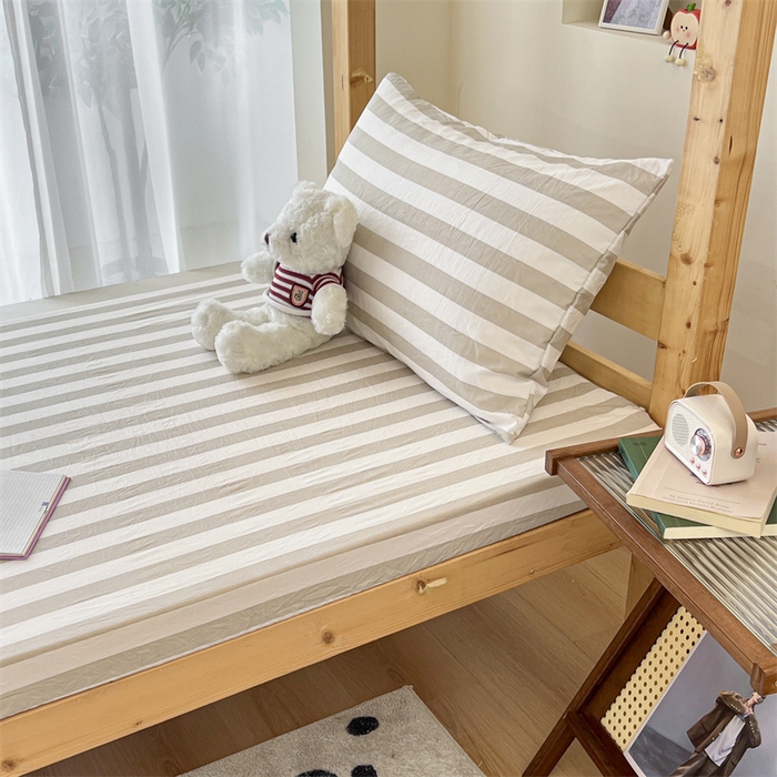 91家纺网 家纺一手货源 找家纺 多品家纺 2025春夏新款超柔水洗棉学生宿舍床笠 暮落浅咖