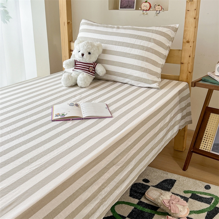 91家纺网 家纺一手货源 找家纺 多品家纺 2025春夏新款超柔水洗棉学生宿舍床笠 暮落浅咖