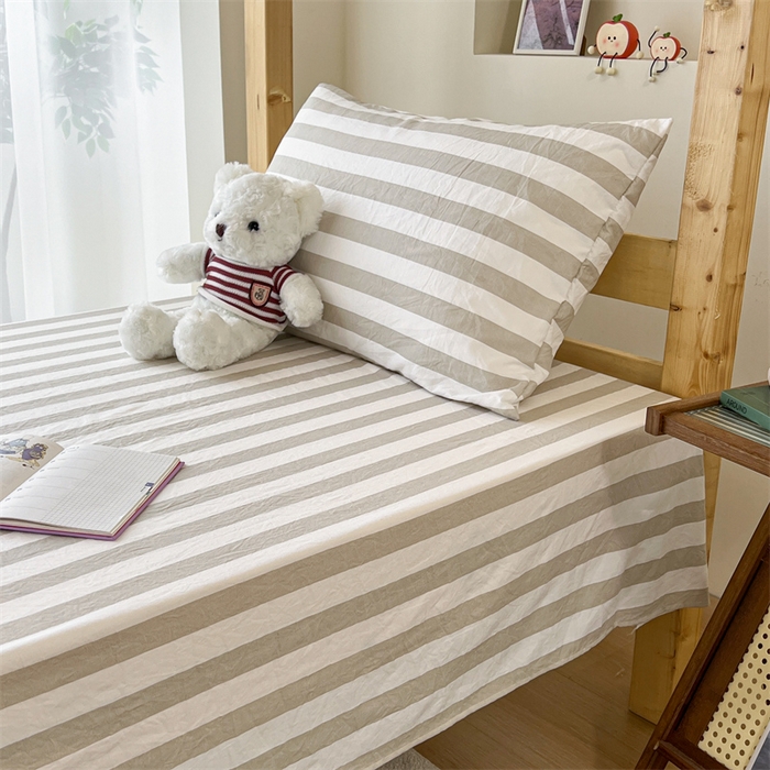 91家纺网 家纺一手货源 找家纺 多品家纺 2025春夏新款超柔水洗棉学生宿舍床笠 暮落浅咖