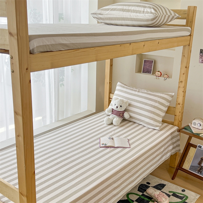 91家纺网 家纺一手货源 找家纺 多品家纺 2025春夏新款超柔水洗棉学生宿舍床笠 暮落浅咖