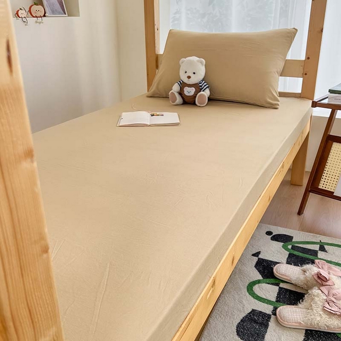 91家纺网 家纺一手货源 找家纺 多品家纺 2025春夏新款超柔水洗棉学生宿舍床笠 奶茶咖