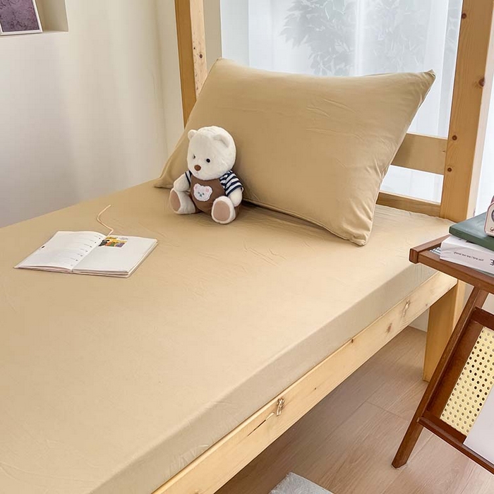 91家纺网 家纺一手货源 找家纺 多品家纺 2025春夏新款超柔水洗棉学生宿舍床笠 奶茶咖