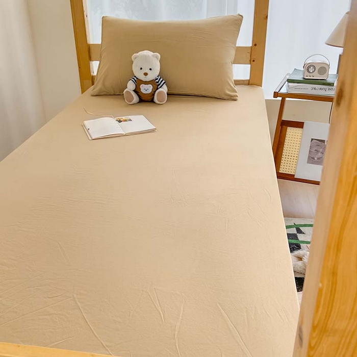 91家纺网 家纺一手货源 找家纺 多品家纺 2025春夏新款超柔水洗棉学生宿舍床笠 奶茶咖