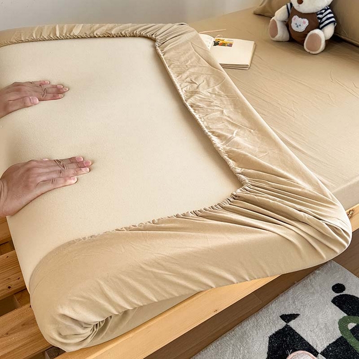 91家纺网 家纺一手货源 找家纺 多品家纺 2025春夏新款超柔水洗棉学生宿舍床笠 奶茶咖