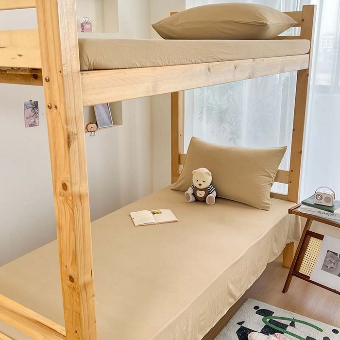 91家纺网 家纺一手货源 找家纺 多品家纺 2025春夏新款超柔水洗棉学生宿舍床笠 奶茶咖