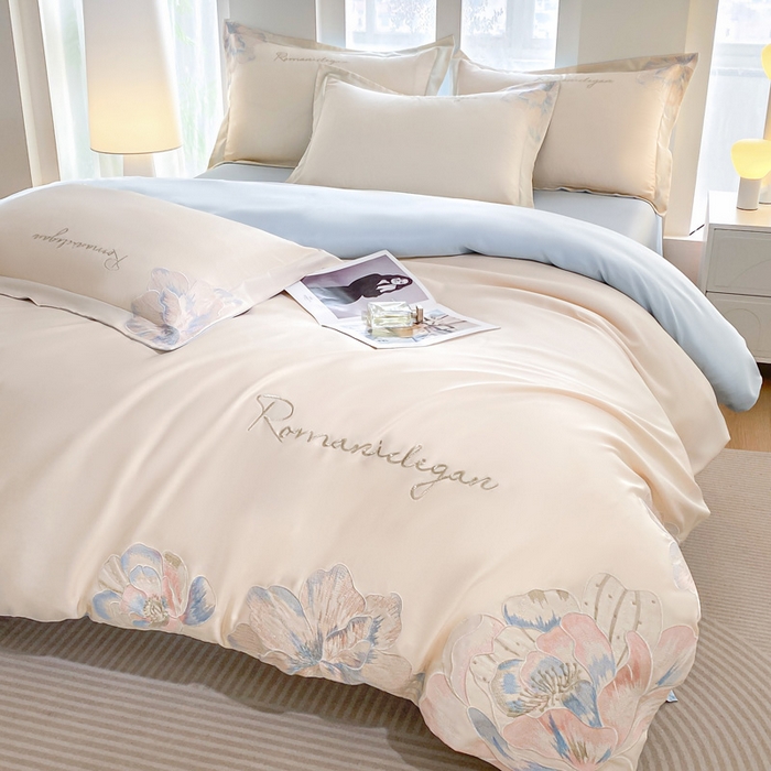 91家纺网 家纺一手货源 找家纺 （总）花愿（原花纪） 2025新款水洗冰丝刺绣四件套-花恋系列