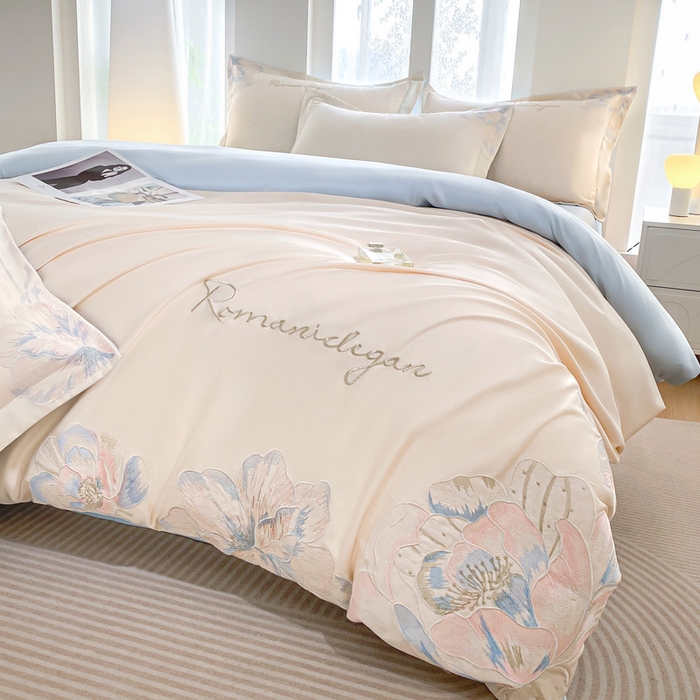 91家纺网 家纺一手货源 找家纺 （总）花愿（原花纪） 2025新款水洗冰丝刺绣四件套-花恋系列