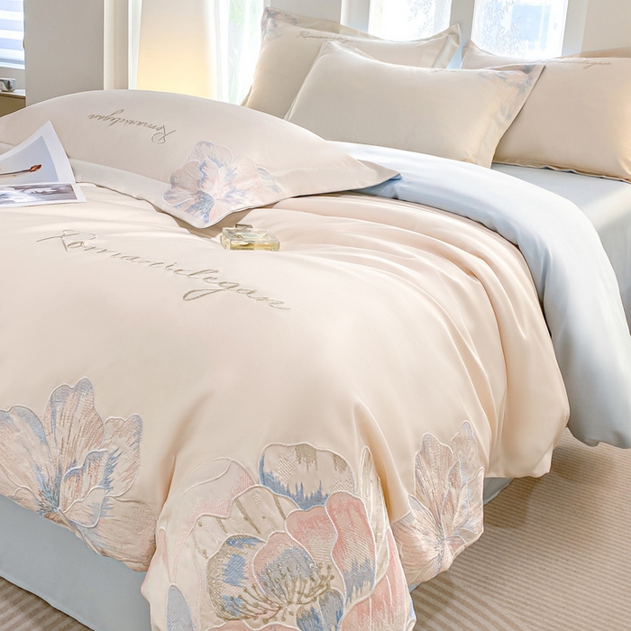 91家纺网 家纺一手货源 找家纺 （总）花愿（原花纪） 2025新款水洗冰丝刺绣四件套-花恋系列