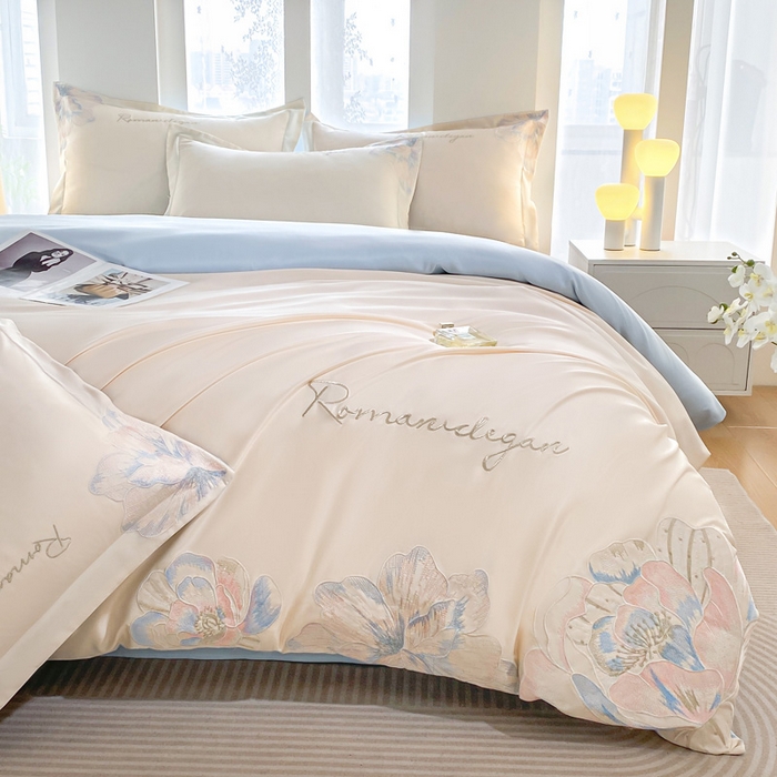 91家纺网 家纺一手货源 找家纺 （总）花愿（原花纪） 2025新款水洗冰丝刺绣四件套-花恋系列