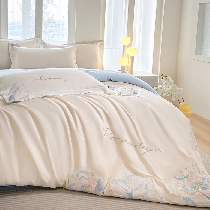 91家纺网 家纺一手货源 找家纺 （总）花愿（原花纪） 2025新款水洗冰丝刺绣四件套-花恋系列